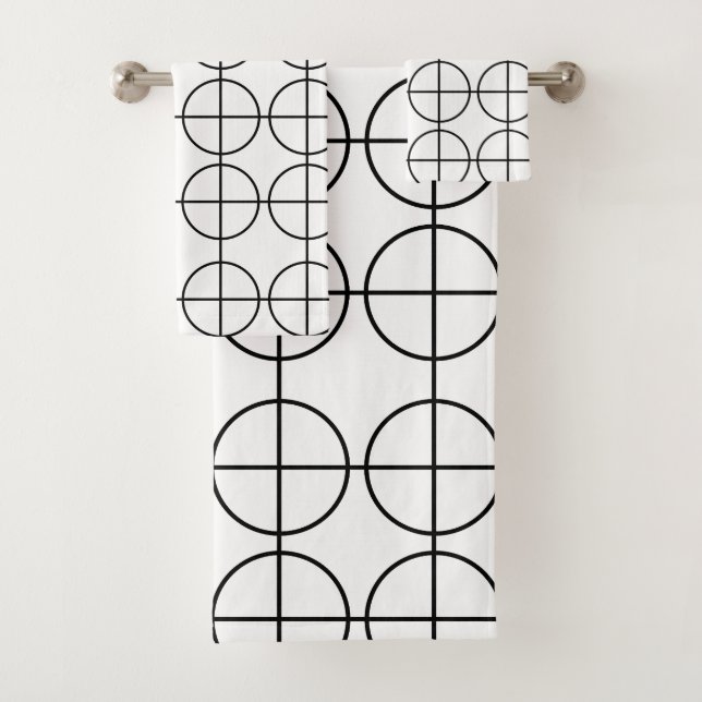 Black and White Circle Geometric Pattern  Bath Towel Set (Insitu)