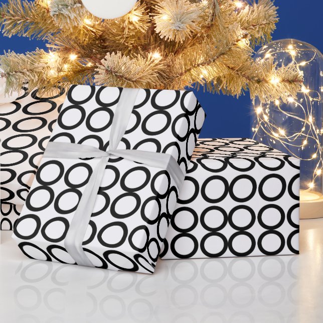 Black and White Circle Geometric Pattern Wrapping Paper (Holidays)