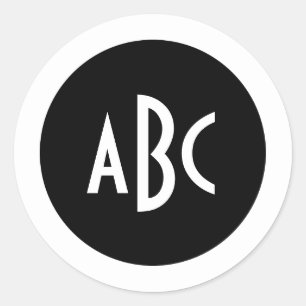 Black and White Circle Monogram Classic Round Sticker