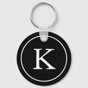Black and White Circle   Monogram Initial Key Ring