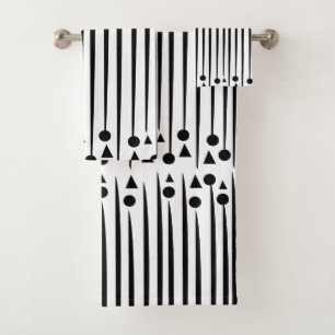 Black and White Circle Triangle Stripe Pattern Bath Towel Set