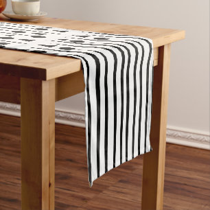 Black and White Circle Triangle Stripe Short Table Runner