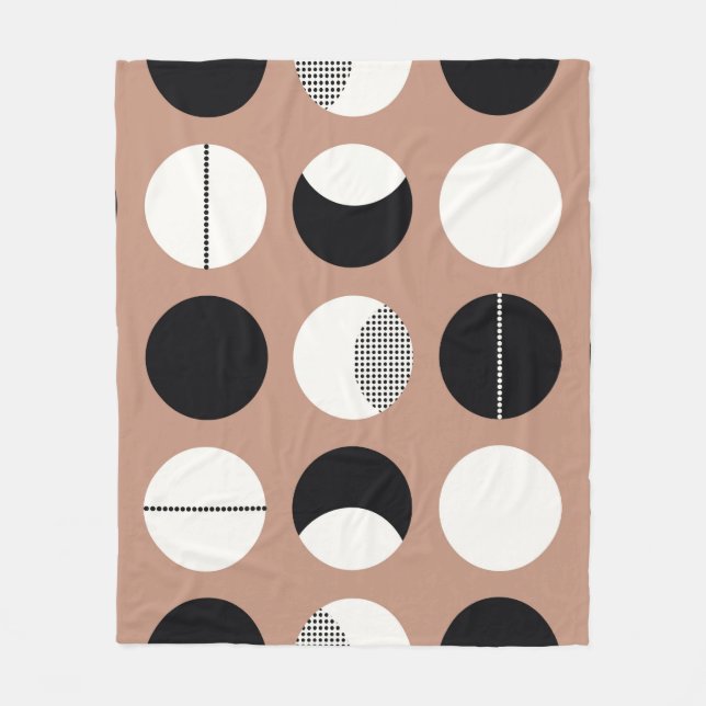 Black and white circles seamless pattern fleece blanket (Front)