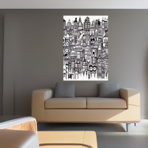 Black and white city art   AI Art  Poster