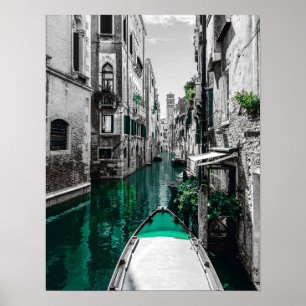 Black And White City With Green River Poster