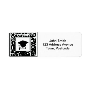 Black and white class of custom year graduation return address label