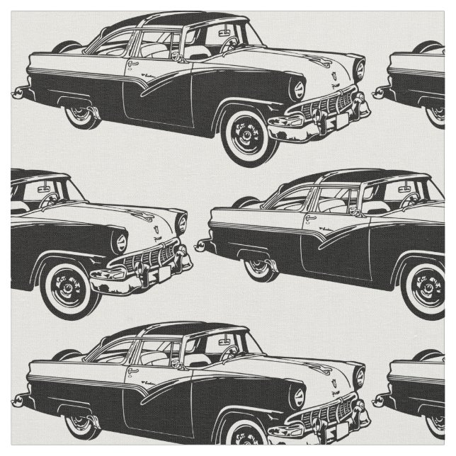 Black and White Classic Car Fabric (Close Up)