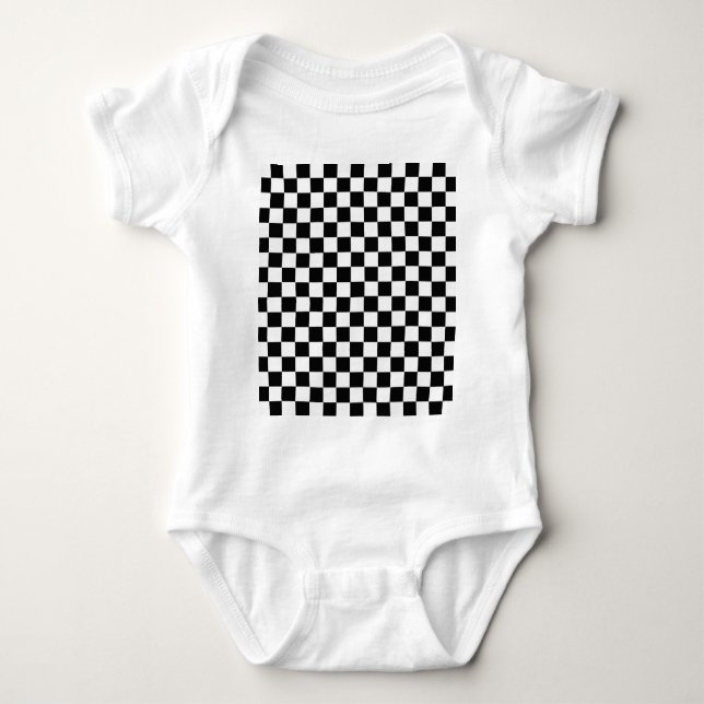 Black And White Classic Chequerboard Baby Bodysuit (Front)