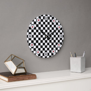 Black and White Classic Chequerboard by STaylor Large Clock