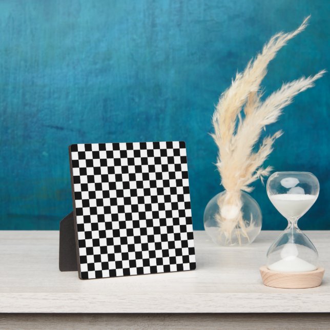 Black and White Classic Chequerboard by STaylor Plaque (Insitu)