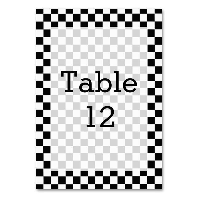 Black And White Classic Chequerboard by STaylor Table Number (Front)