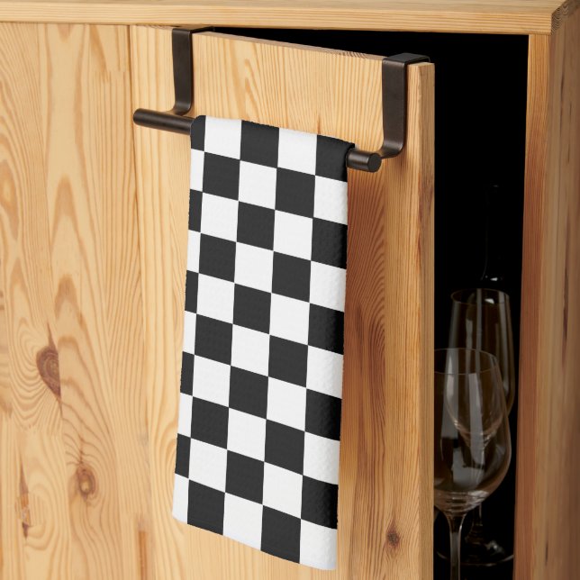 Black and White Classic Chequerboard by STaylor Tea Towel (Thirds Fold)