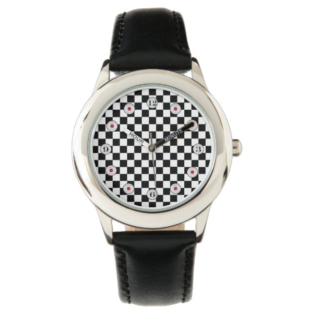 Black and White Classic Chequerboard by STaylor Watch (Front)