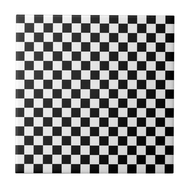 Black And White Classic Chequerboard Ceramic Tile (Front)