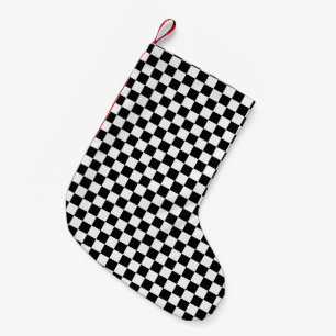Black And White Classic Chequerboard Small Christmas Stocking