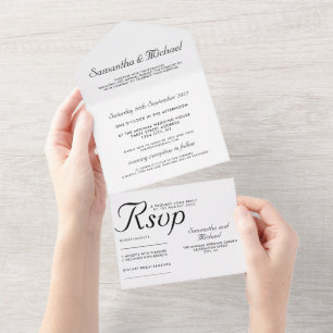  Black and white classic Clean simple wedding All In One Invitation