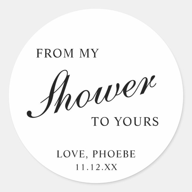 Black and White Classic Elegant Bridal Shower Round Sticker (Front)