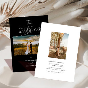 black and white classic elegant photo wedding in invitation