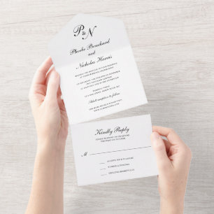 Black and White Classic Elegant Wedding All In One Invitation