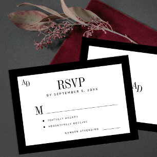 Black and white classic formal old money wedding RSVP card
