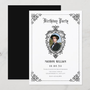 Black and white Classic gothic photo birthday Invitation