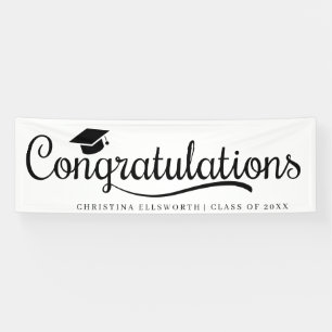 Black And White Classic Graduation Cap Party Banner