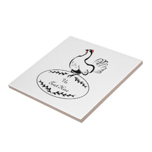 Black and White Classic Hen on a Monogram Egg Ceramic Tile
