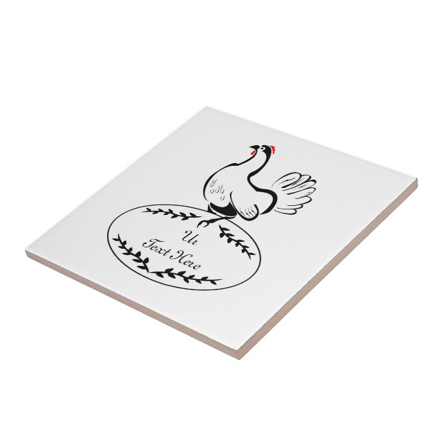 Black and White Classic Hen on a Monogram Egg Ceramic Tile (Side)