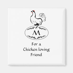 Black and White Classic Hen on a Monogram Egg Magnet