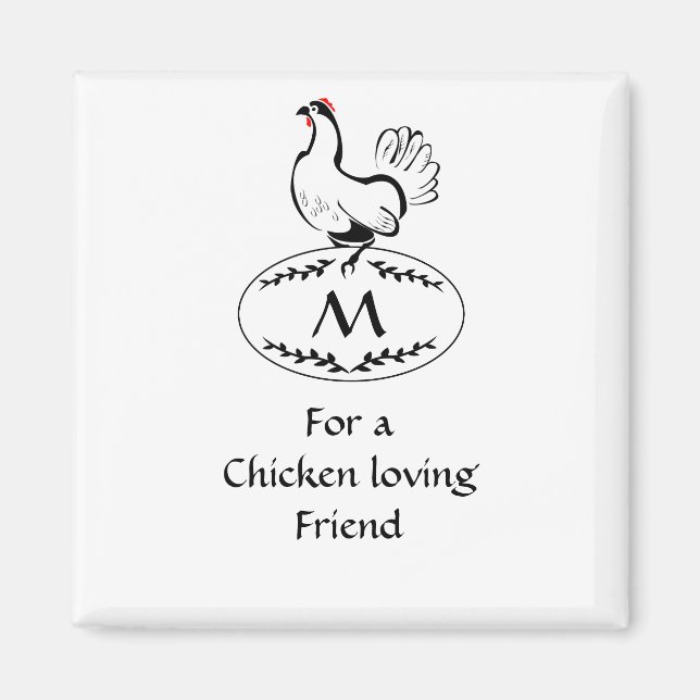 Black and White Classic Hen on a Monogram Egg Magnet (Front)