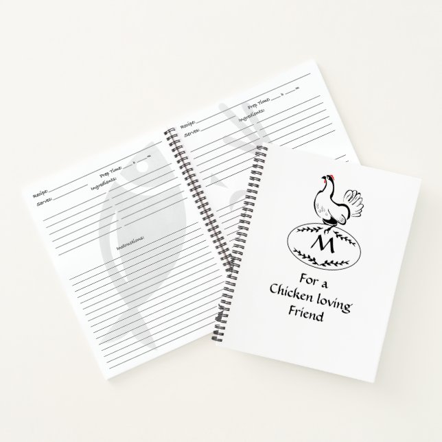 Black and White Classic Hen on a Monogram Egg Plan Notebook (Inside)