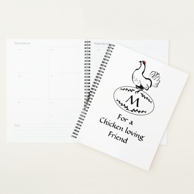 Black and White Classic Hen on a Monogram Egg Planner (Display)