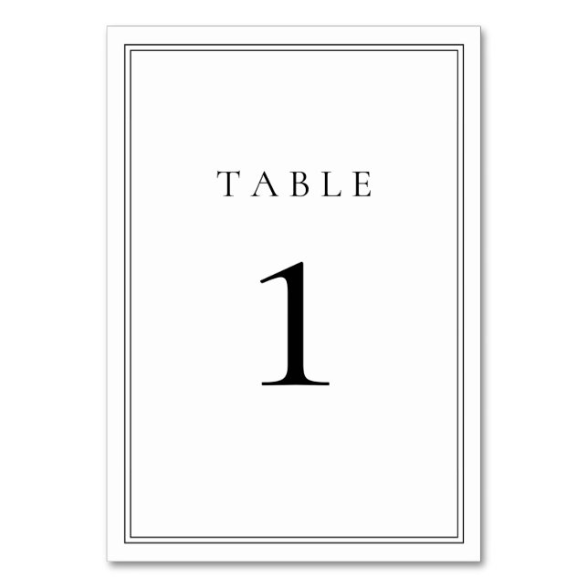 Black and White Classic Minimalist Table Number (Front)