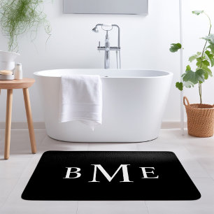 Black and White Classic Monogram   Editable Colors Bath Mat
