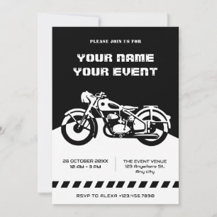 Black and White Classic Motorcycle Invitation