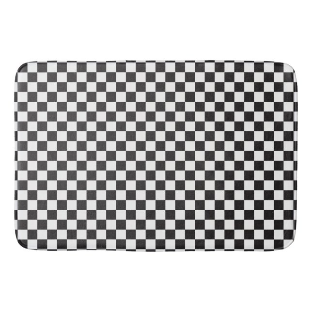 Black And White Classic Retro Chequered Pattern Bath Mat (Front)