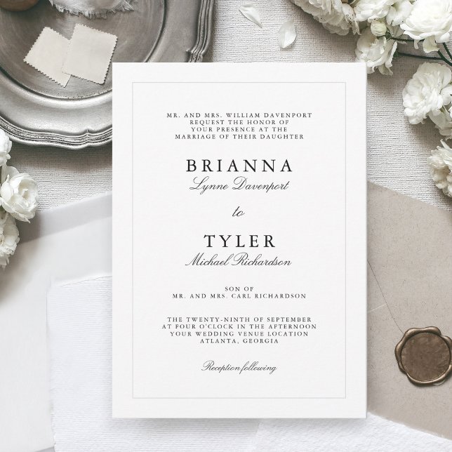 Black and White Classic Simple Elegant Wedding Invitation (Creator Uploaded)