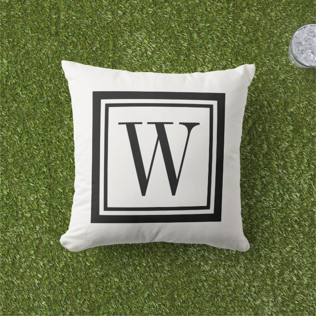 Black and White Classic Square Monogram Cushion (Grass)