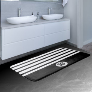 Black and white classic stripes with monogram bath mat