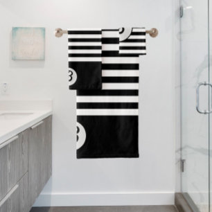 Black and white classic stripes with monogram bath towel set