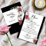 Black and White Classic Wedding Flat Menu Card<br><div class="desc">A beautiful menu card in classic black and white,  enhanced with beautiful roses.  Easily updated with your menu options!  Don't forget to choose your paper and printing preferences prior to placing into your shopping cart.</div>