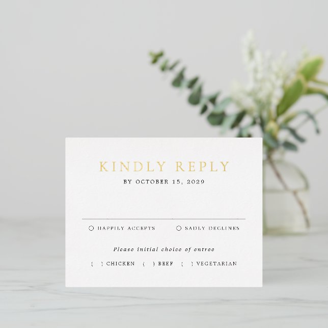 Black and White Classic Wedding Foil RSVP Card (Standing Front)
