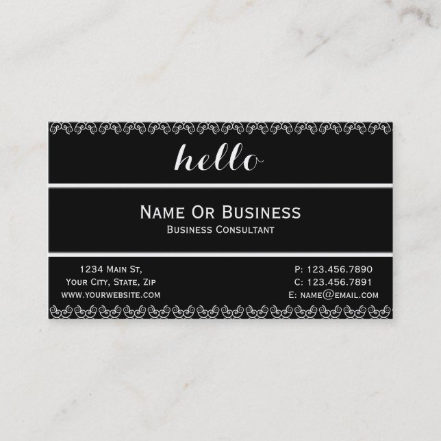 Black And White Classic With Hello Message Business Card (Front)