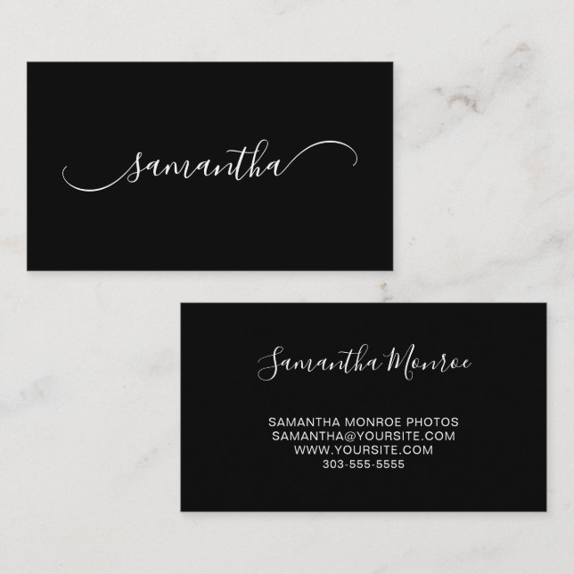 Black and White Classy Curved Swash Signature Name Business Card (Front/Back)