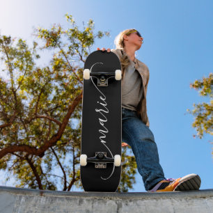 Black and White Classy Curved Swash Signature Name Skateboard