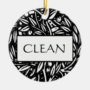 Black and White Clean Dirty Dishwasher Hanger Ceramic Tree Decoration