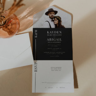 Black and White Clean Line Wedding Invitation