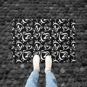 Black And White Clef Hearts Music Notes Pattern Doormat