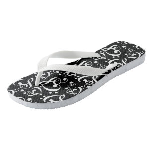 Black And White Clef Hearts Music Notes Shoes Thongs