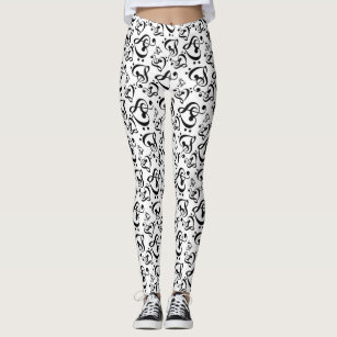 Black And White Clef Hearts Music Pattern Leggings